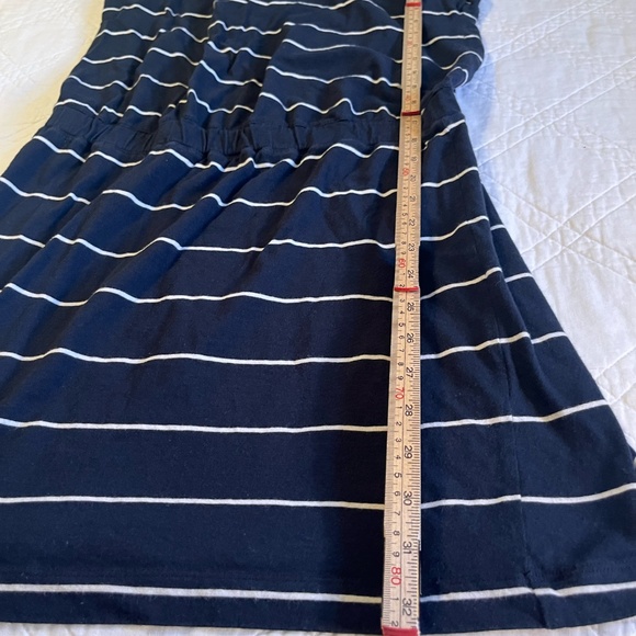 Banana Republic Navy and White Striped Dress Medium Cotton Blend Keyhole Mini - Picture 6 of 7